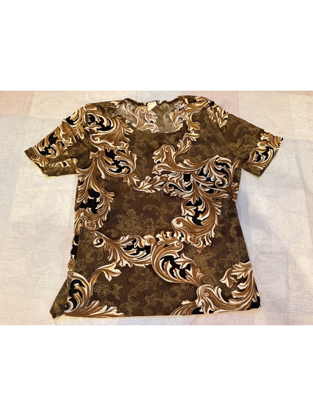 Susan Lawrence XL Brown Baroque Print Stretch Top